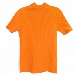 Vintage 70s polyester Orange ribbed mock neck top size S